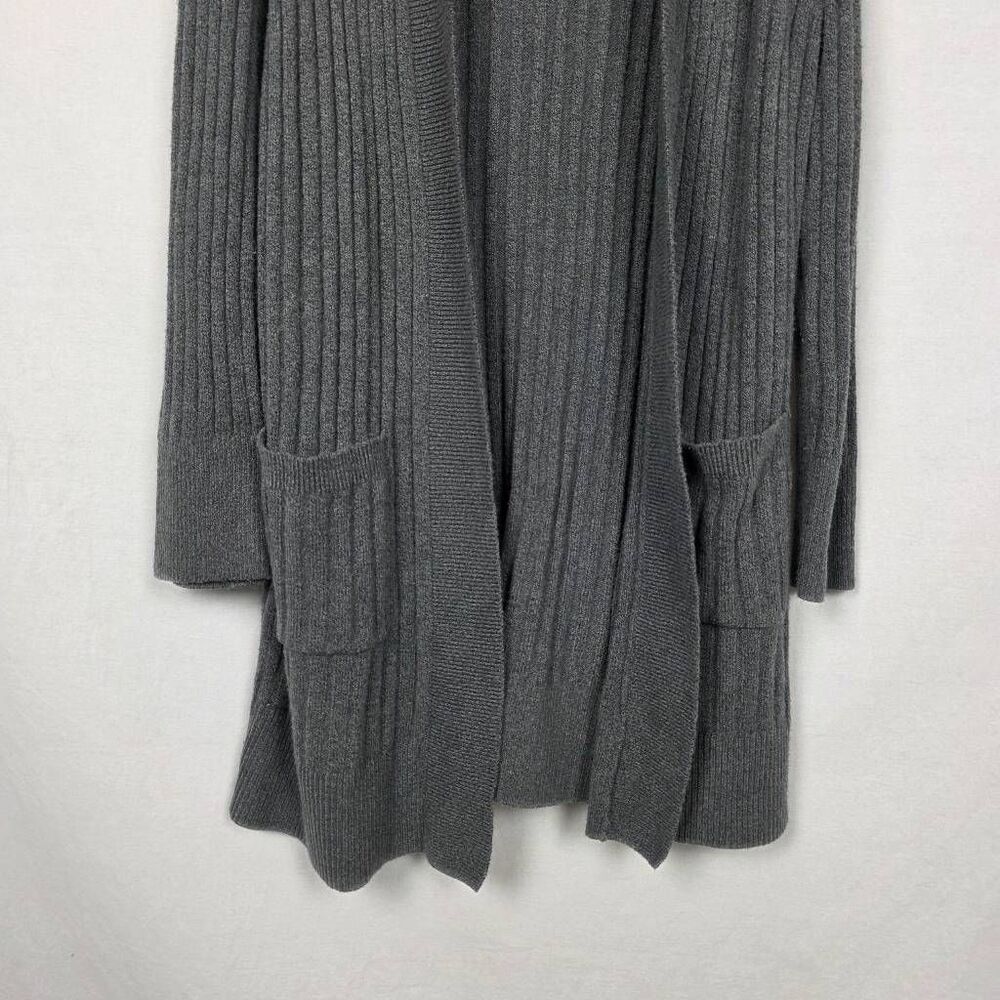 LOFT Gray Ribbed Long Open Cardigan Sweater L - Picture 2 of 8